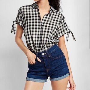 Express Jean Blue Shorts- Shortie High Rise, Cuffed, Size 8